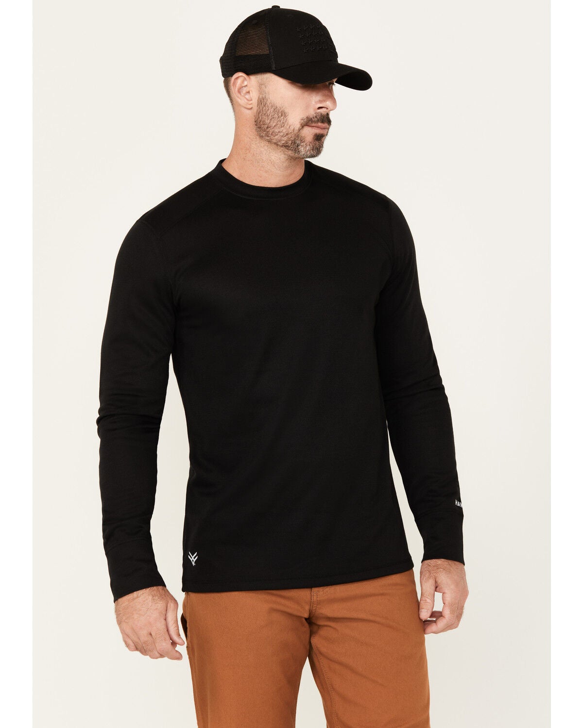 Hawx Men's Midweight Base Layer Long Sleeve Top, Black, hi-res