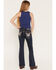 Image #1 - Grace in LA Girls' Dark Wash Steer Head Pocket Flare Stretch Denim Jeans, Dark Wash, hi-res