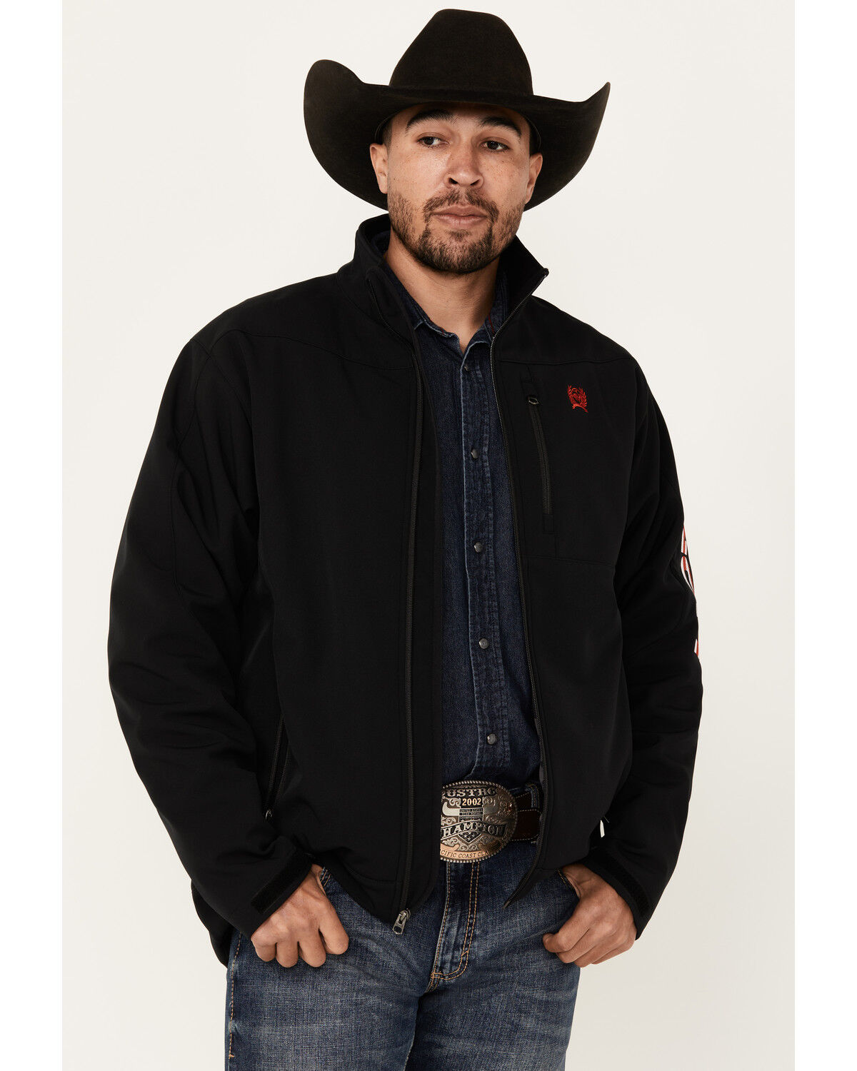 Image #1 - Cinch Men's Solid USA Logo Bonded Softshell Jacket, Black, hi-res