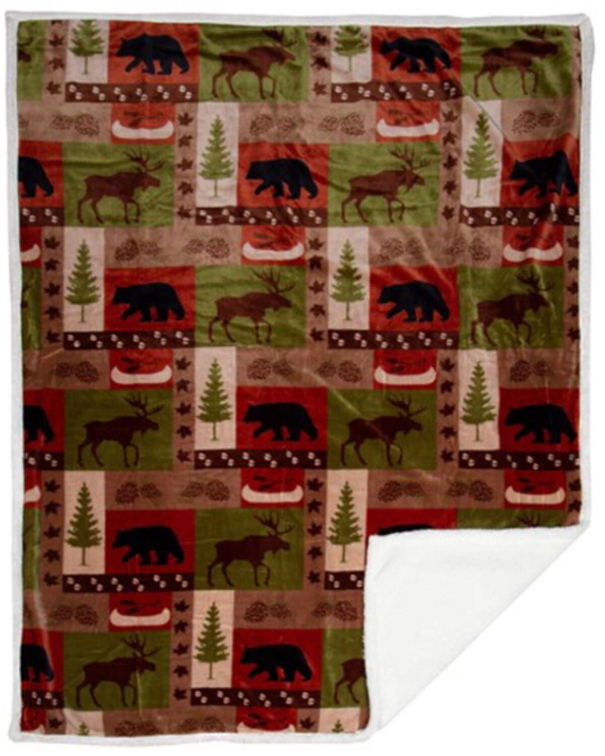 Carstens Patchwork Lodge Plush Throw, Green, hi-res