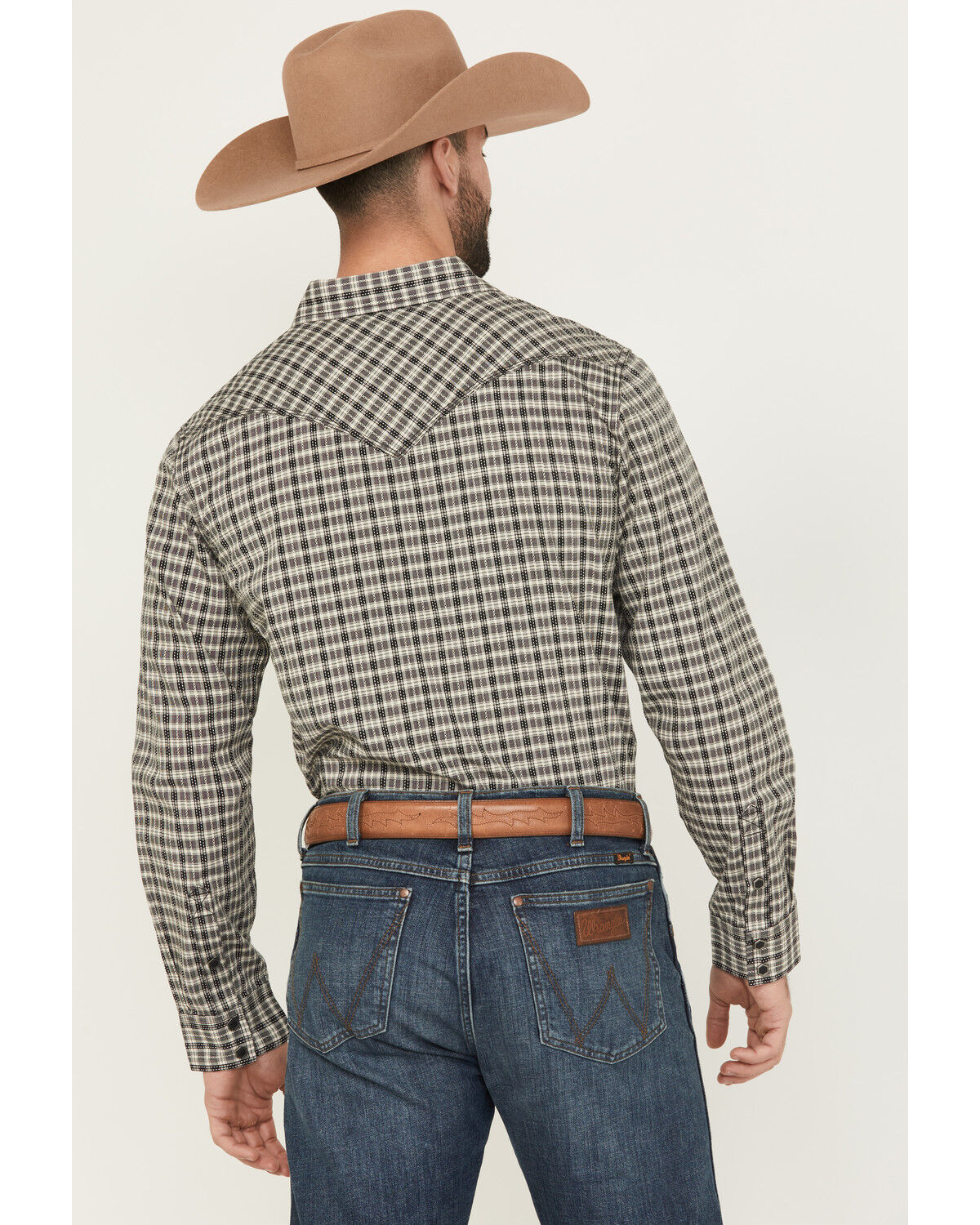 Image #4 - Moonshine Spirit Men's High Strung Dobby Plaid Print Long Sleeve Snap Western Shirt, Navy, hi-res