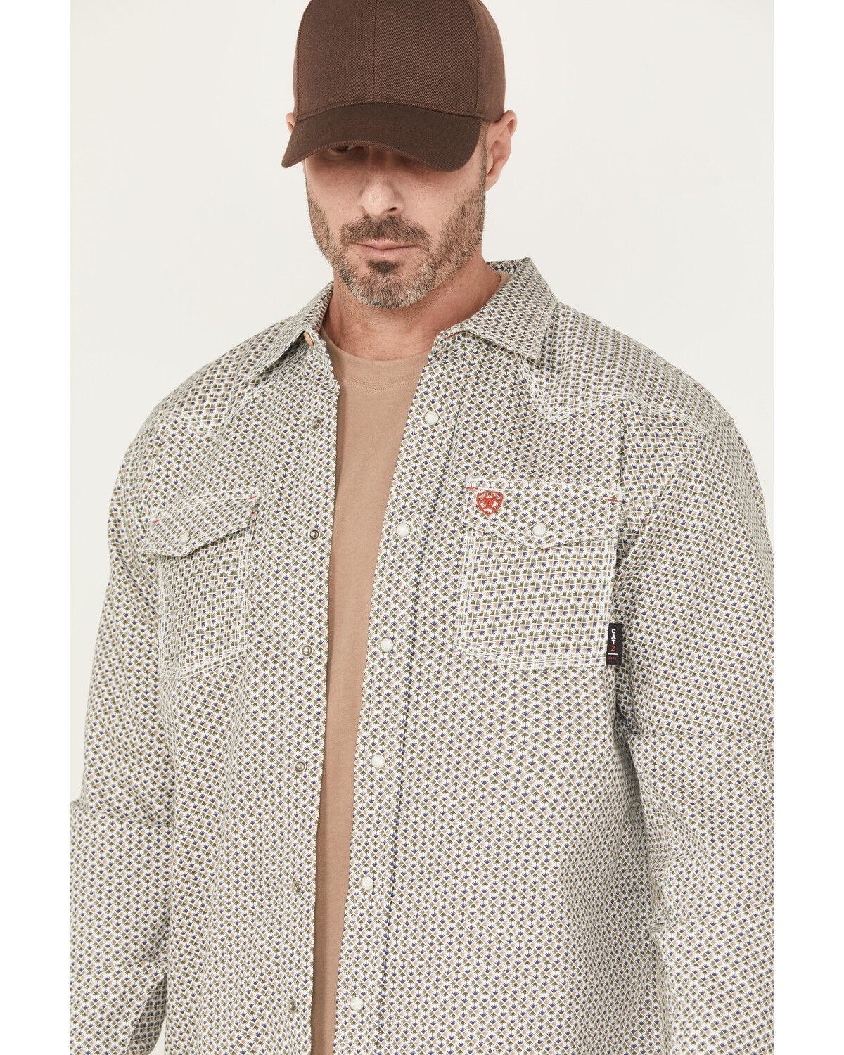 Image #2 - Ariat Men's Rebar FR Venice Printed Long Sleeve Snap Work Shirt - Big, White, hi-res