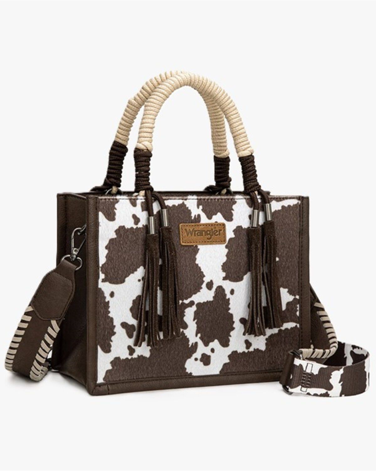 Image #1 - Wrangler Women's Cow Print Crossbody Tote Bag, Coffee, hi-res