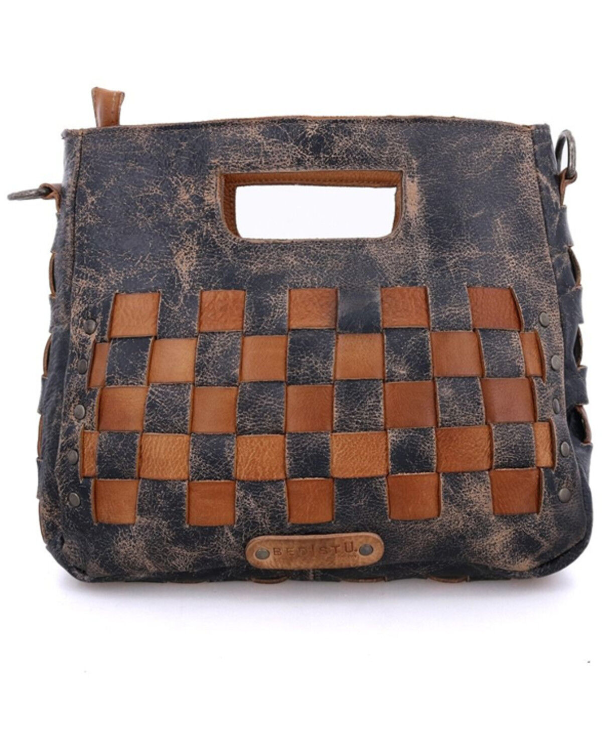Image #2 - Bed Stu Women's Keiki Leather Woven Checkered Crossbody Bag, Black, hi-res