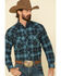 Image #1 - Resistol Men's Ombre Large Plaid Print Long Sleeve Western Snap Shirt, Blue, hi-res