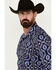 Image #2 - Rock & Roll Denim Men's Southwestern Print Long Sleeve Pearl Snap Stretch Western Shirt, Dark Blue, hi-res