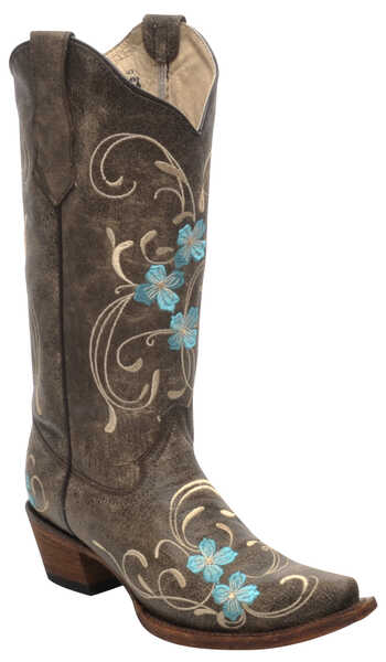 Image #1 - Circle G Women's Brown Cowhide Floral Western Boots - Snip Toe , Brown, hi-res