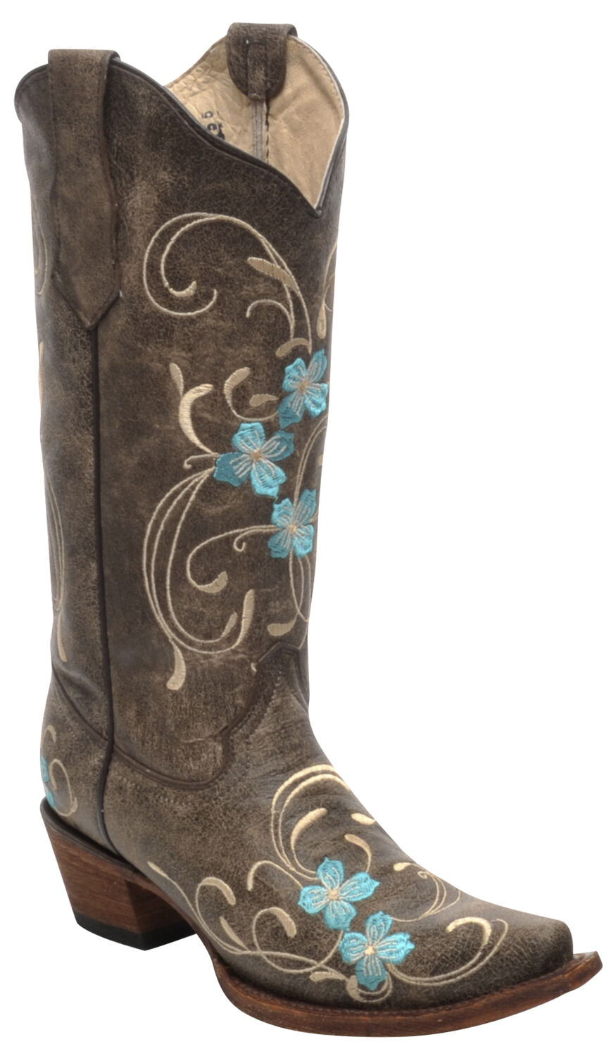 Image #1 - Circle G Women's Brown Cowhide Floral Western Boots - Snip Toe, Brown, hi-res