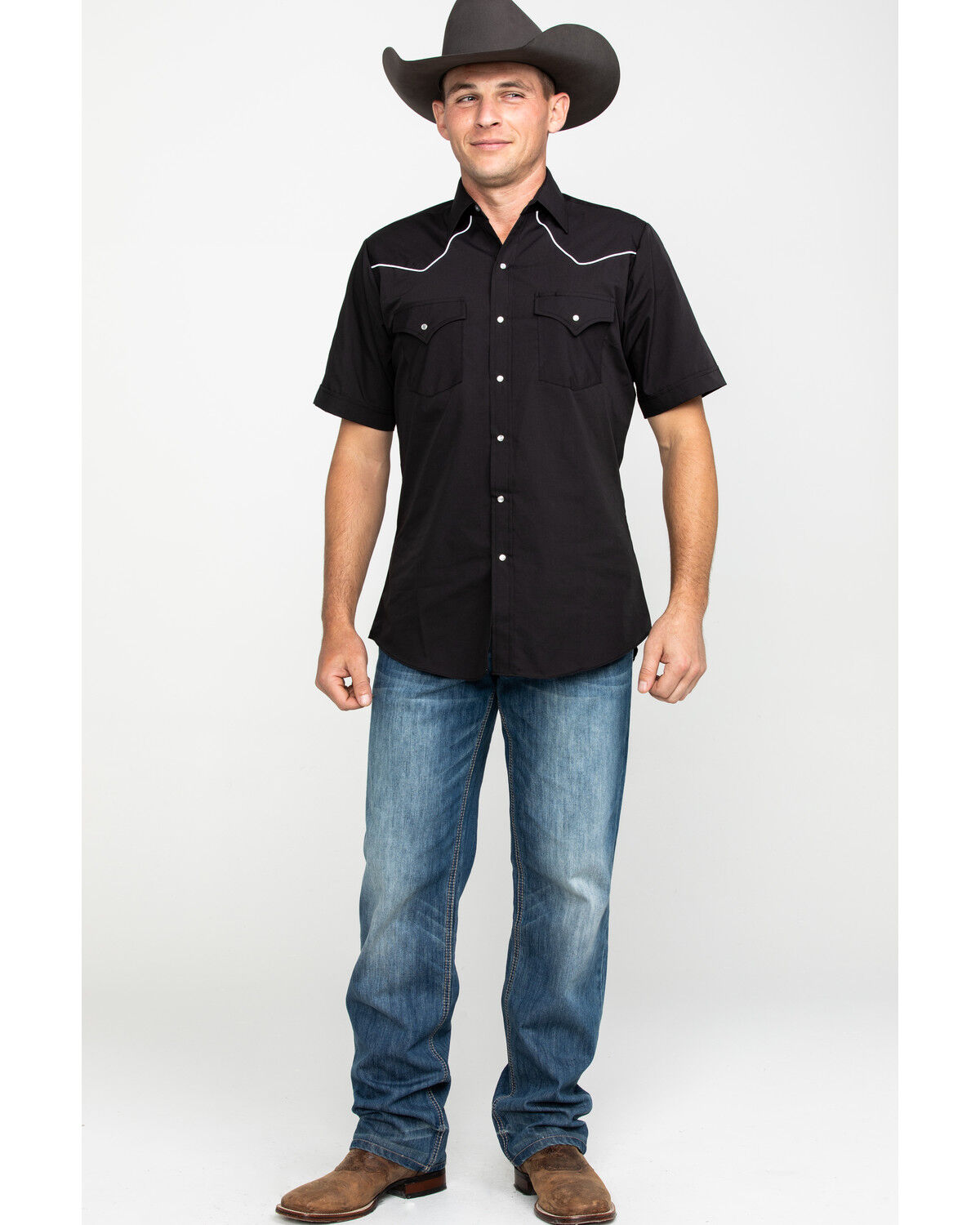 Image #6 - Ely Short Sleeve Black Western Shirt, Black, hi-res