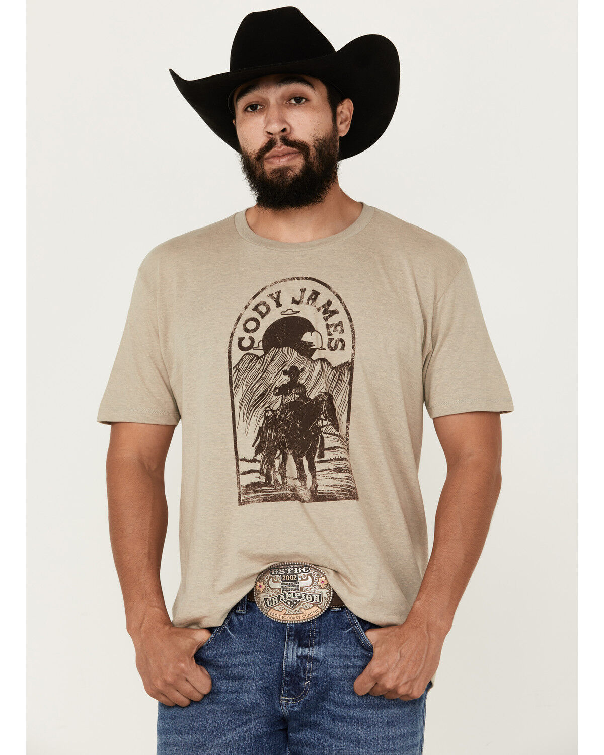 Image #1 - Cody James Men's Cowboy Sketch Short Sleeve Graphic T-Shirt, Tan, hi-res