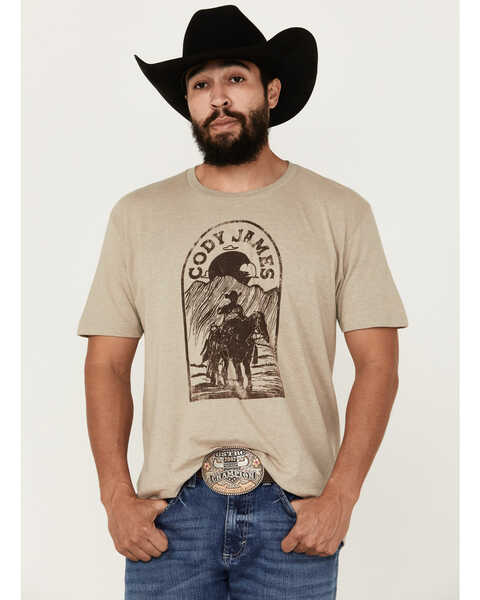 Image #1 - Cody James Men's Cowboy Sketch Short Sleeve Graphic T-Shirt , Tan, hi-res