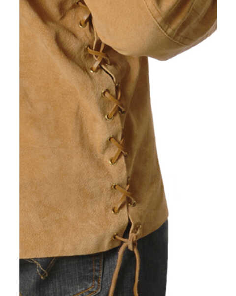 Image #4 - Scully Men's Fringed Boar Suede Leather Long Sleeve Western Shirt, Tan, hi-res