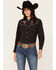 Image #1 - Ely Walker Women's Floral Embroidered Long Sleeve Snap Western Shirt, Black, hi-res