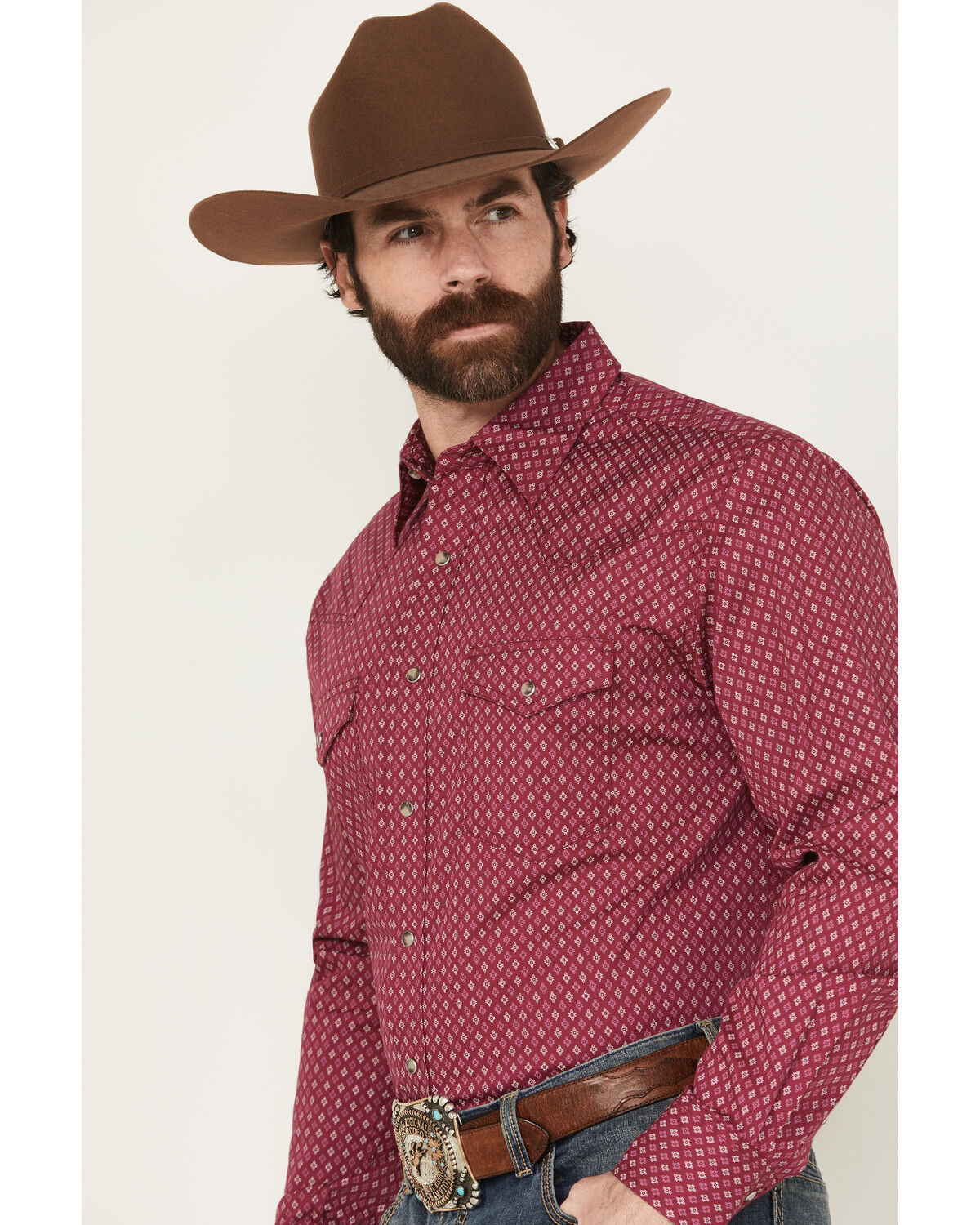 Image #2 - Wrangler Men's 20X Geo Print Long Sleeve Snap Stretch Western Shirt - Tall, Wine, hi-res