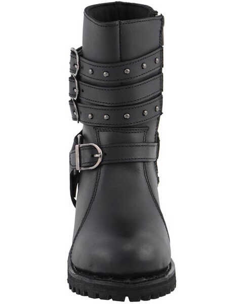 Milwaukee Leather Women's Triple Buckle Harness Moto Boots - Round Toe, Black, hi-res