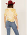 Bohemian Cowgirl Women's Americana Smiley Face Graphic Bleach Spray Tee, Mustard, hi-res