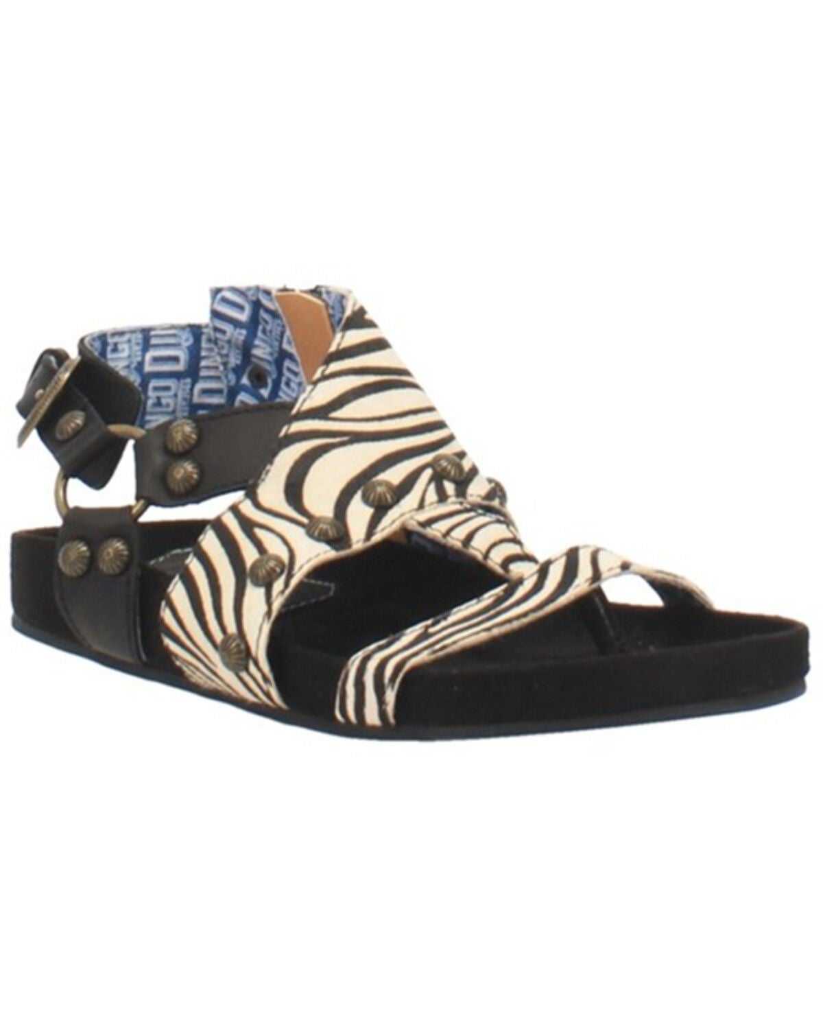 Dingo Women's Sage Brush Zebra Print Calf Hair Sandal, Black, hi-res