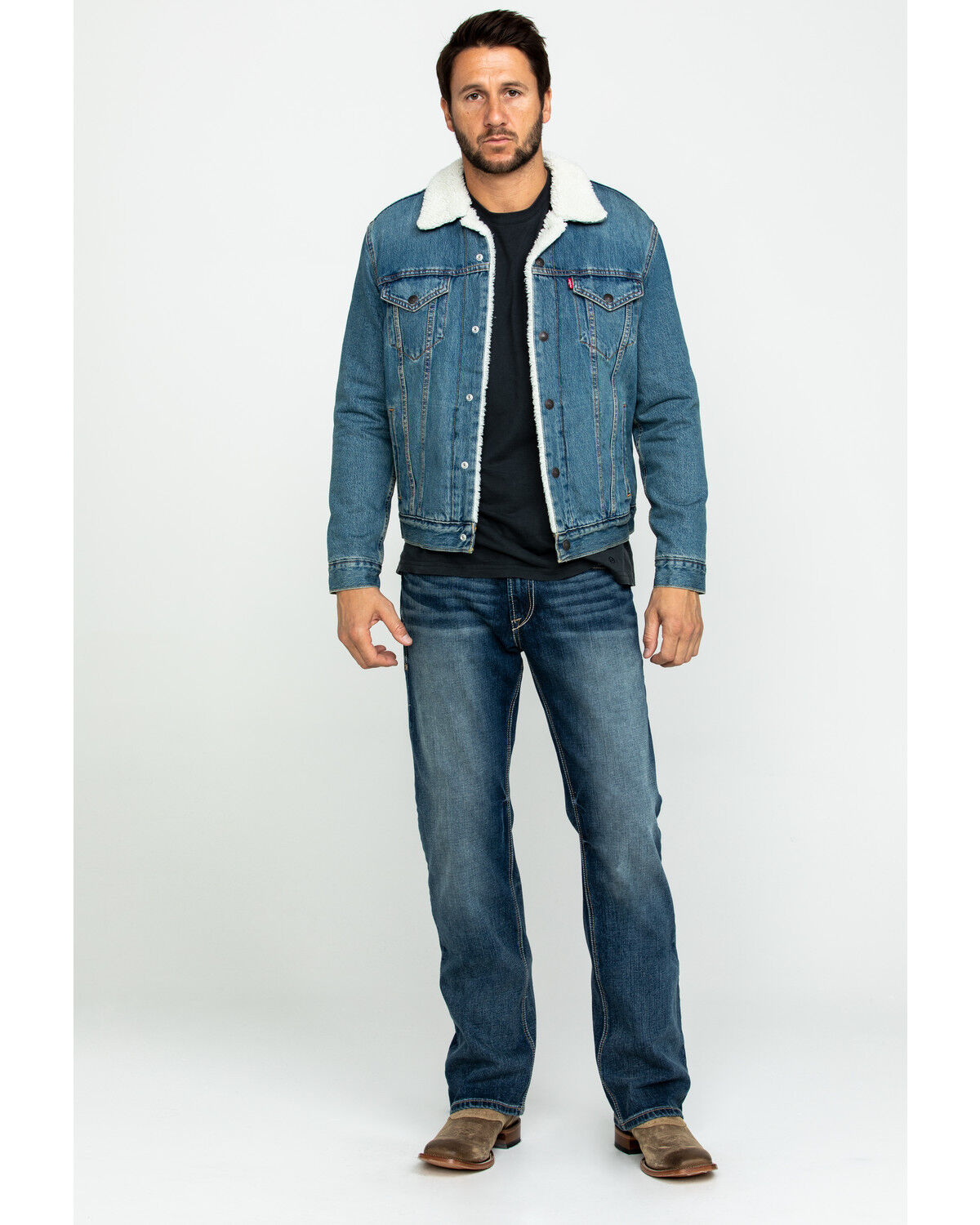 Image #6 - Levi's Men's Juniper Sherpa Lined Trucker Denim Jacket, Blue, hi-res