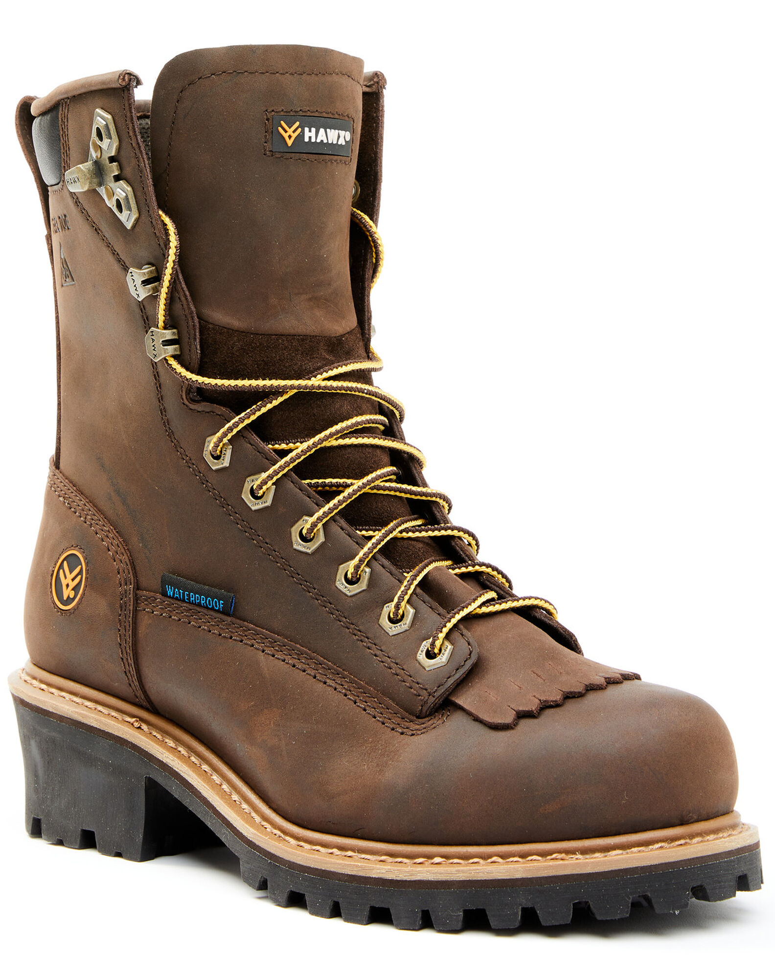 Image #1 - Hawx Men's 8" Waterproof Logger Boots - Steel Toe, Dark Brown, hi-res