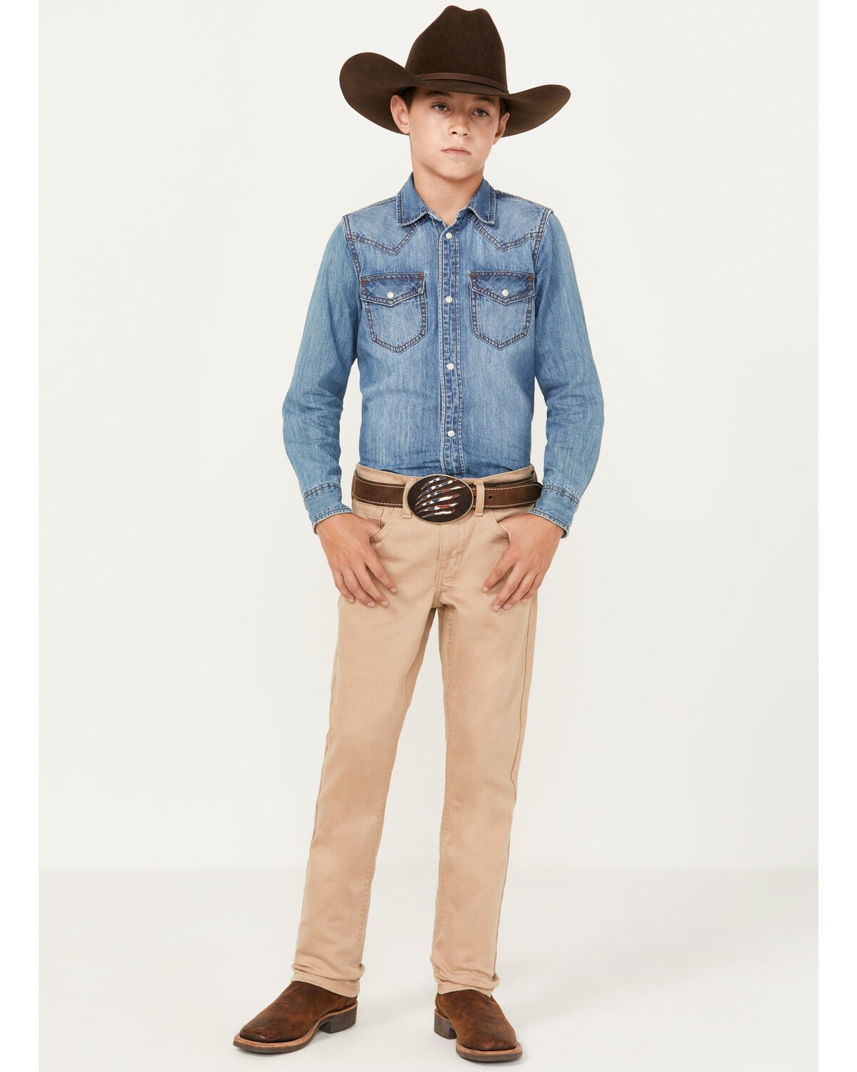 Cody James Boys' Dalton Slim Straight Stretch Jeans, Tan, hi-res