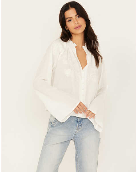 Image #1 - Cleo + Wolf Women's Cropped Button-Down Blouse , Cream, hi-res