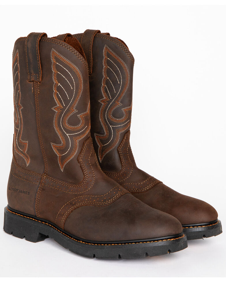 Cody James Men's Western Pull On Work Boots - Round Toe, Brown, hi-res