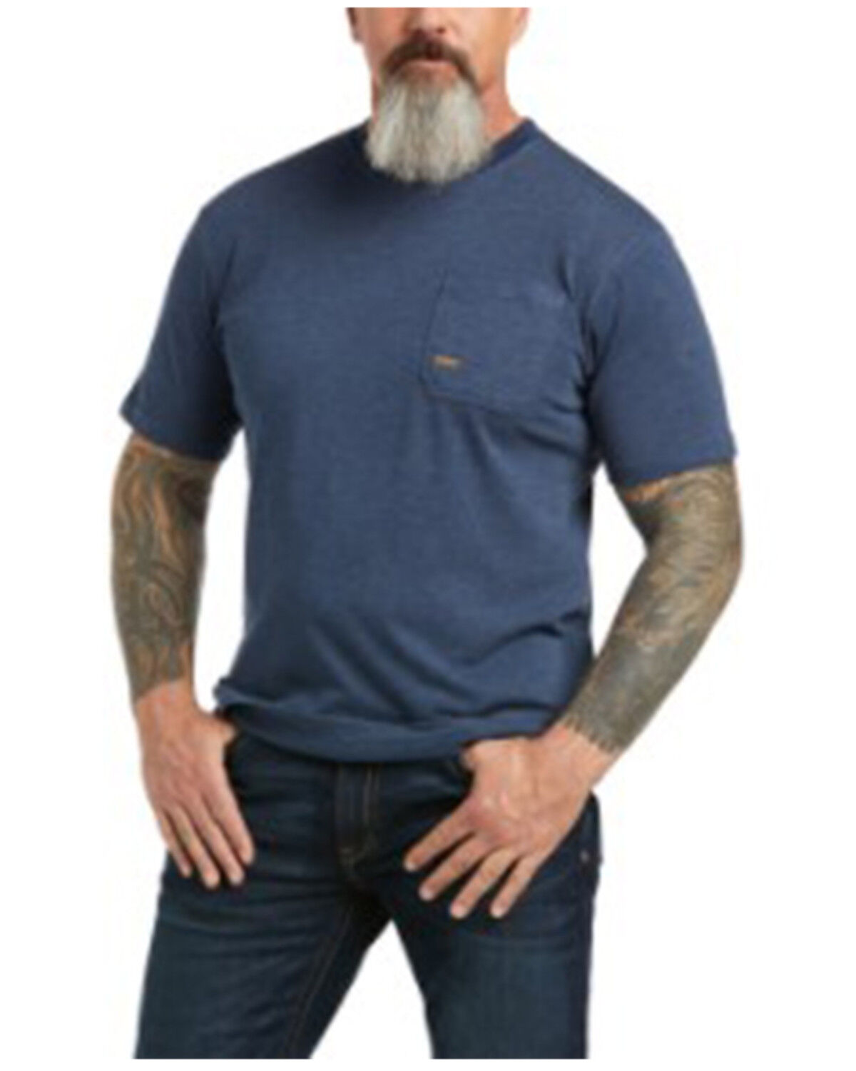 Image #1 - Ariat Men's Rebar American Outdoors Flag Graphic Short Sleeve Work Pocket T-Shirt, Heather Blue, hi-res