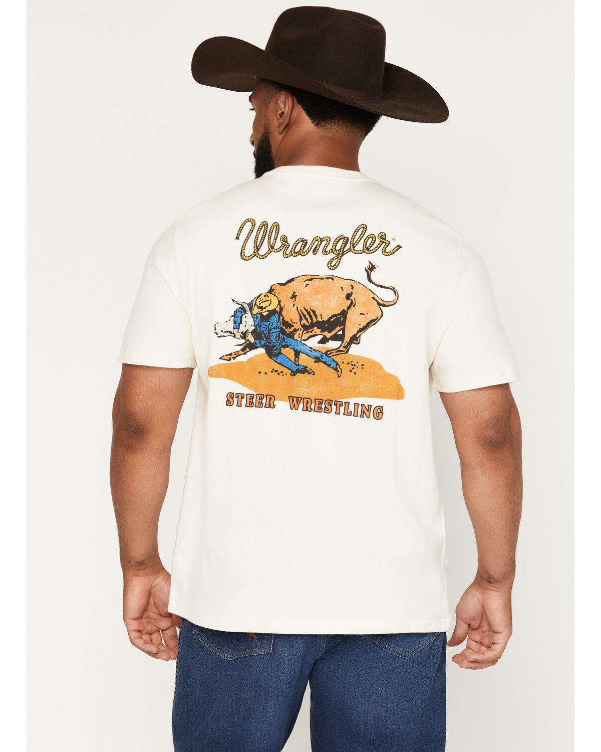Wrangler Men's Steer Wrestling Short Sleeve Graphic T-Shirt, Cream, hi-res