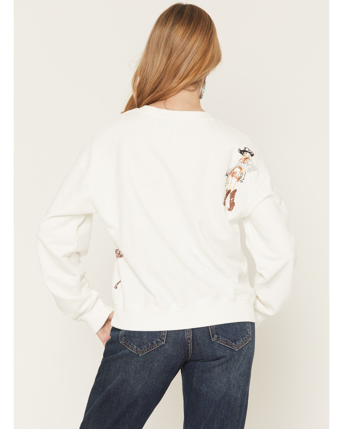 Image #4 - Blue B Women's Cowgirl Conversation Embroidered Crewneck, White, hi-res