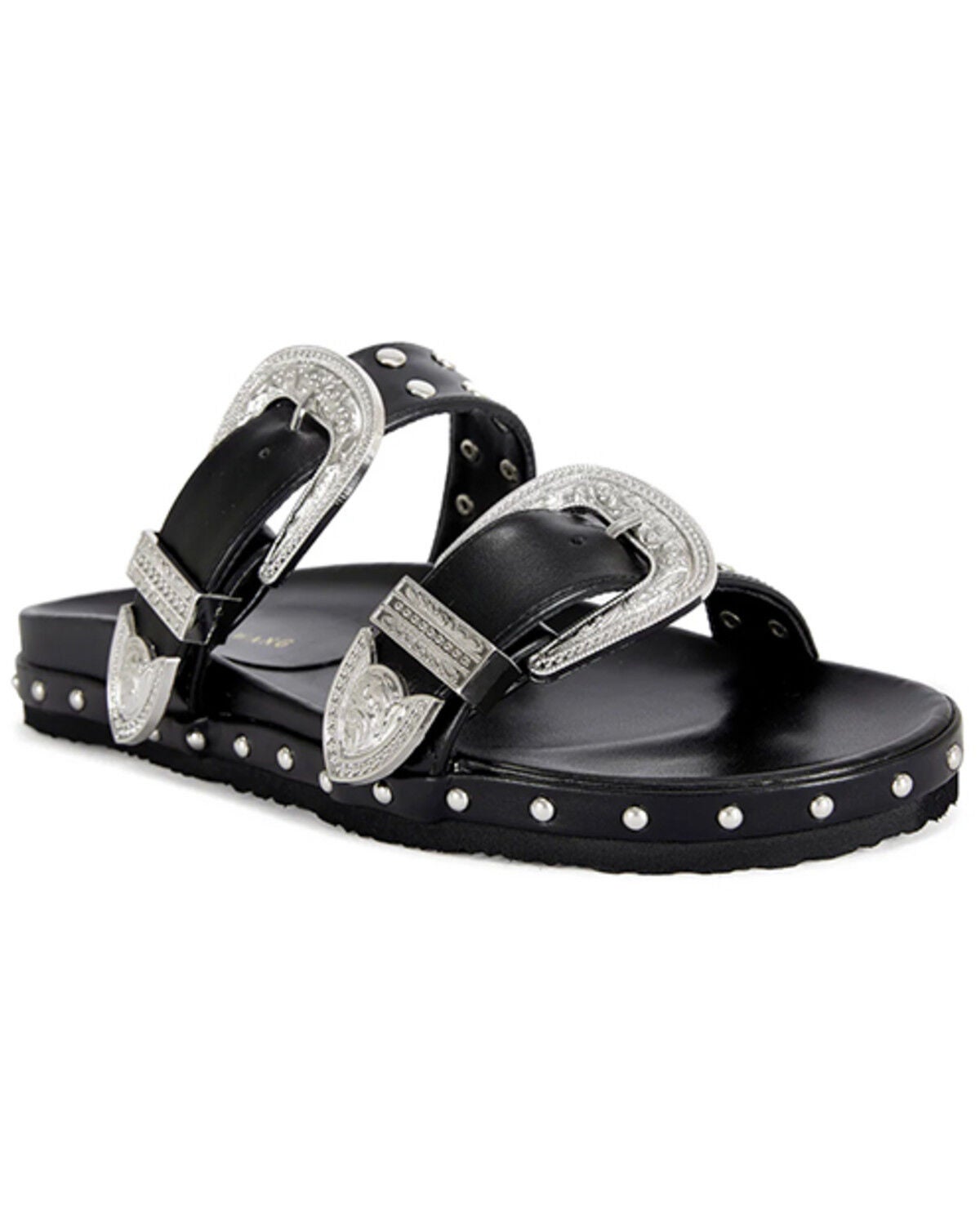 Image #1 - Azalea Wang Women's Tegan Buckle Sandals, Black, hi-res