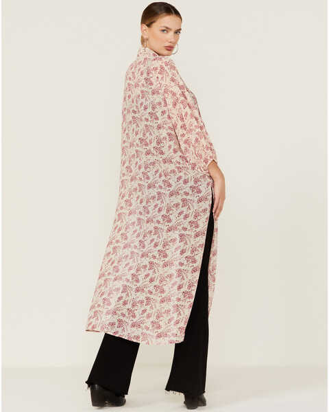 Beyond The Radar Women's Floral Chiffon Duster Maxi Kimono, Ivory, hi-res