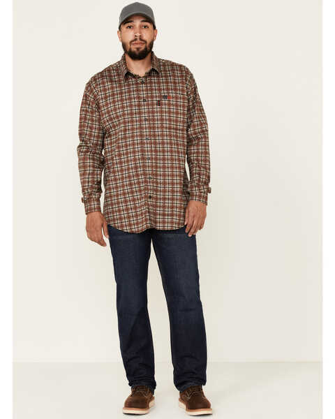 Cinch Men's FR Plaid Print Lightweight Long Sleeve Work Shirt , Brown, hi-res