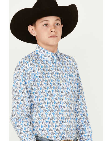 Image #2 - Ariat Boys' Pro Series Bronco Print Long Sleeve Button-Down Western Shirt, White, hi-res