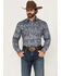 Image #1 - Rough Stock by Panhandle Men's Paisley Print Long Sleeve Pearl Snap Stretch Western Shirt, Navy, hi-res