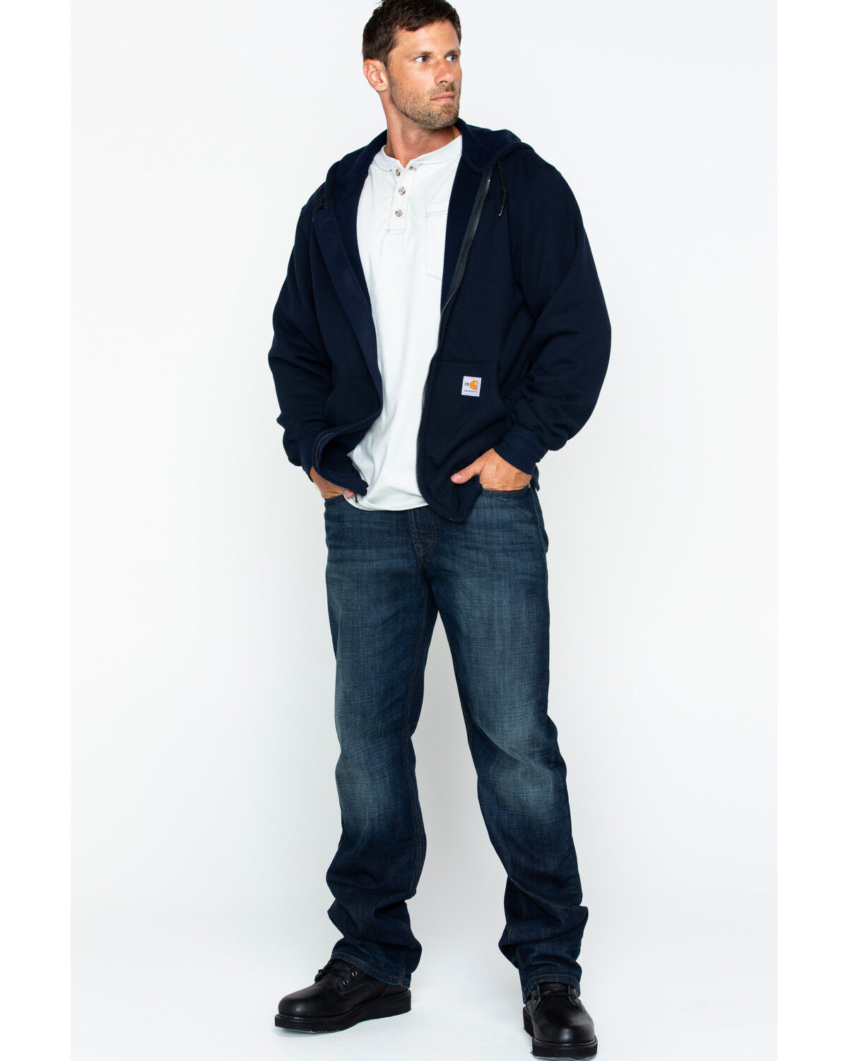 Image #6 - Carhartt Men's Zip-Front Heavyweight FR Work Jacket - Big & Tall, Navy, hi-res