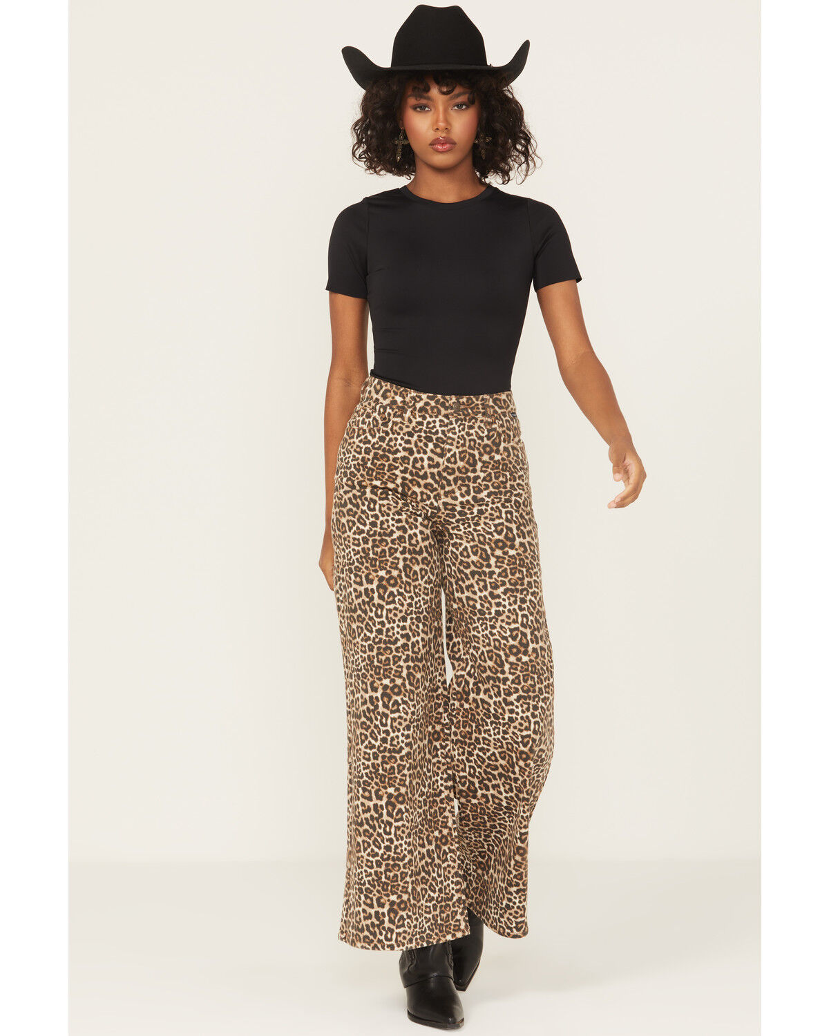 Image #1 - Cello Women's Leopard Print High Rise Wide Leg Jeans, Leopard, hi-res