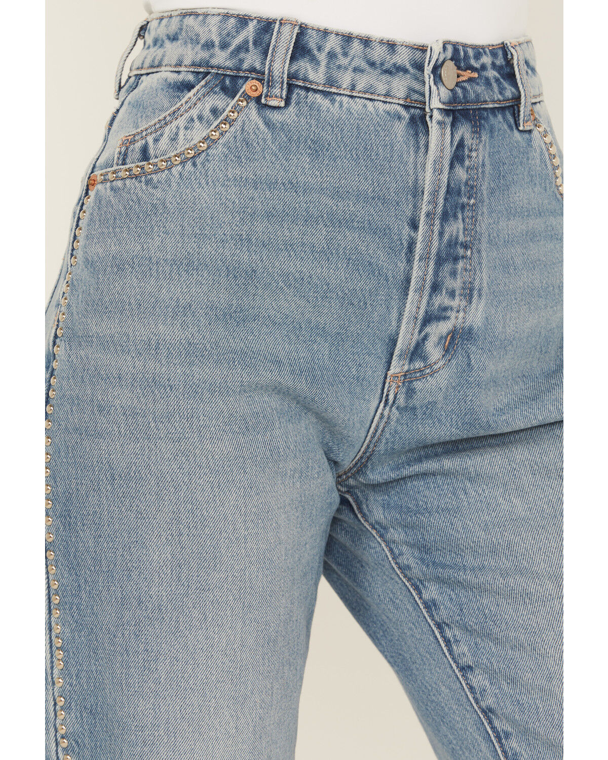 Image #2 - Rolla's X AC/DC Women's Medium Wash Mid Rise Studded 90s Relaxed Straight Denim Jeans, Medium Wash, hi-res