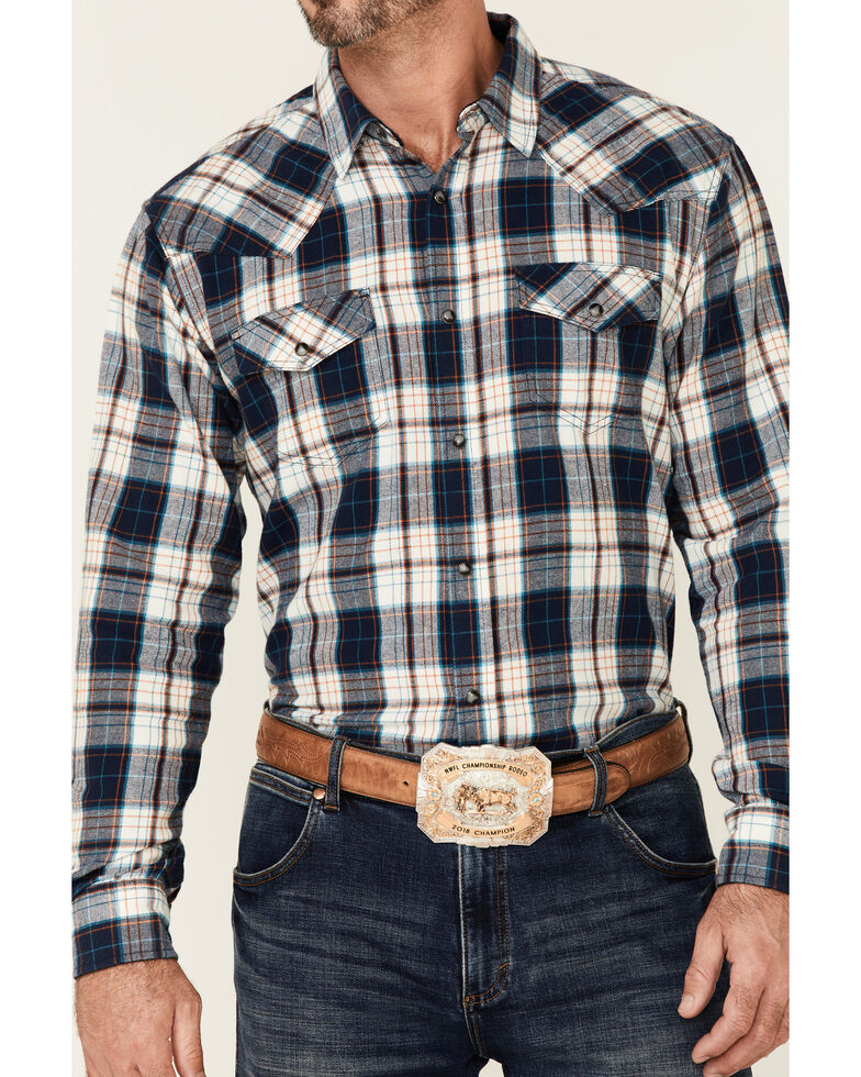 Cody James Men's Haymaker Large Plaid Long Sleeve Snap Western Flannel Shirt , Navy, hi-res