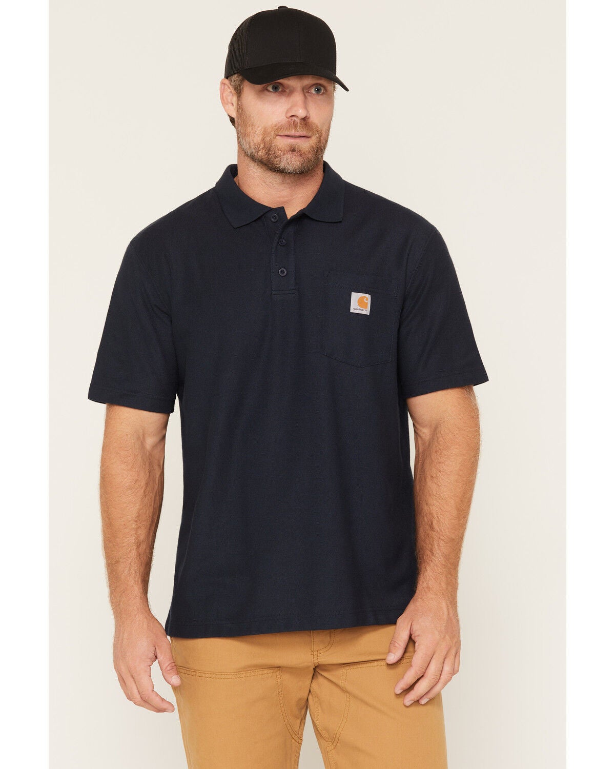 Image #1 - Carhartt Men's Loose Fit Short Sleeve Pocket Polo, Navy, hi-res