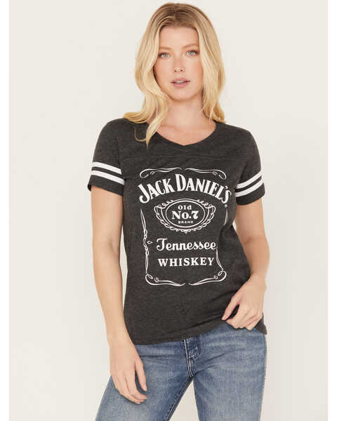 Jack Daniels Women's Label Football T-Shirt , Grey, hi-res