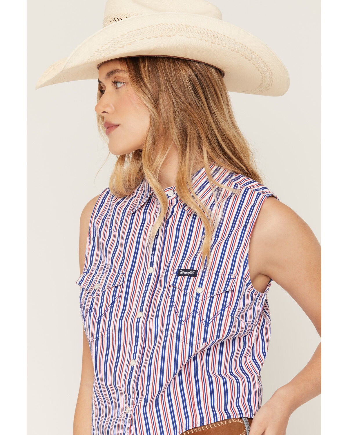 Image #2 - Wrangler Retro Women's Americana Striped Sleeveless Cropped Snap Western Shirt, Multi, hi-res