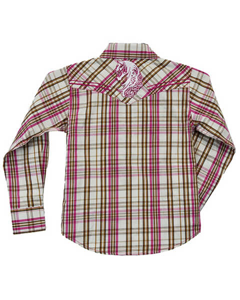 Image #2 - Cowgirl Hardware Toddler Girls' Embroidered Horse Plaid Print Long Sleeve Pearl Snap Western Shirt, Pink, hi-res