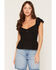 Image #1 - Ash & Violet Women's Flutter Sleeve Corset Top, Black, hi-res
