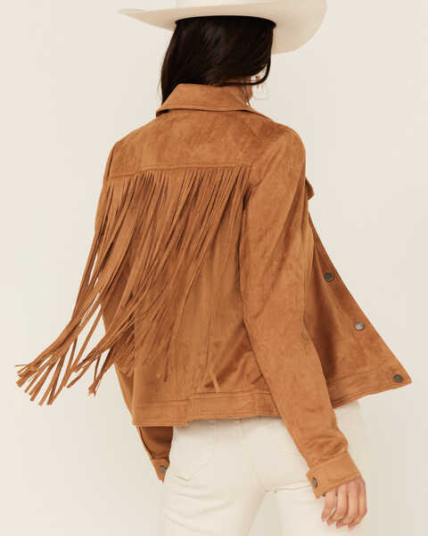 Image #4 - Fornia Women's Faux Suede Trucker Snap Jacket, Camel, hi-res
