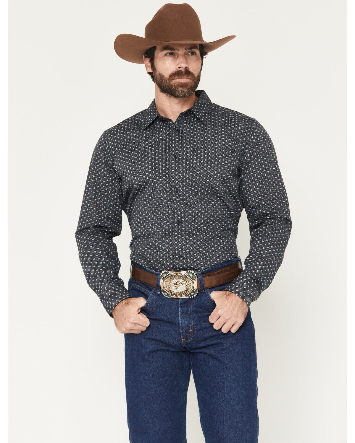 Gibson Trading Co Men's Moonflower Floral Geo Print Long Sleeve Button-Down Western Shirt - Big, Black, hi-res