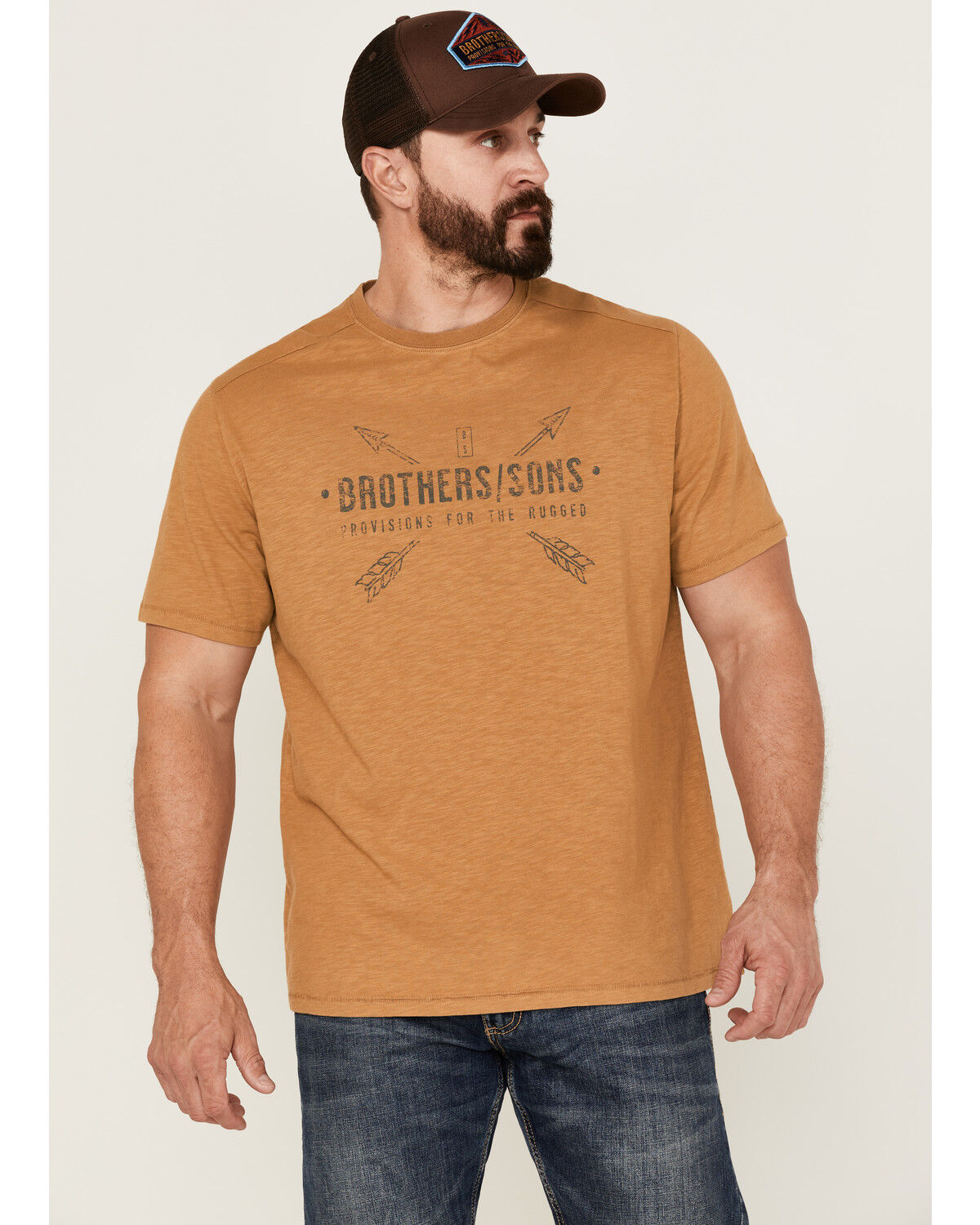 Image #1 - Brothers and Sons Men's Provisions Weathered Slub Graphic Short Sleeve T-Shirt, Sand, hi-res