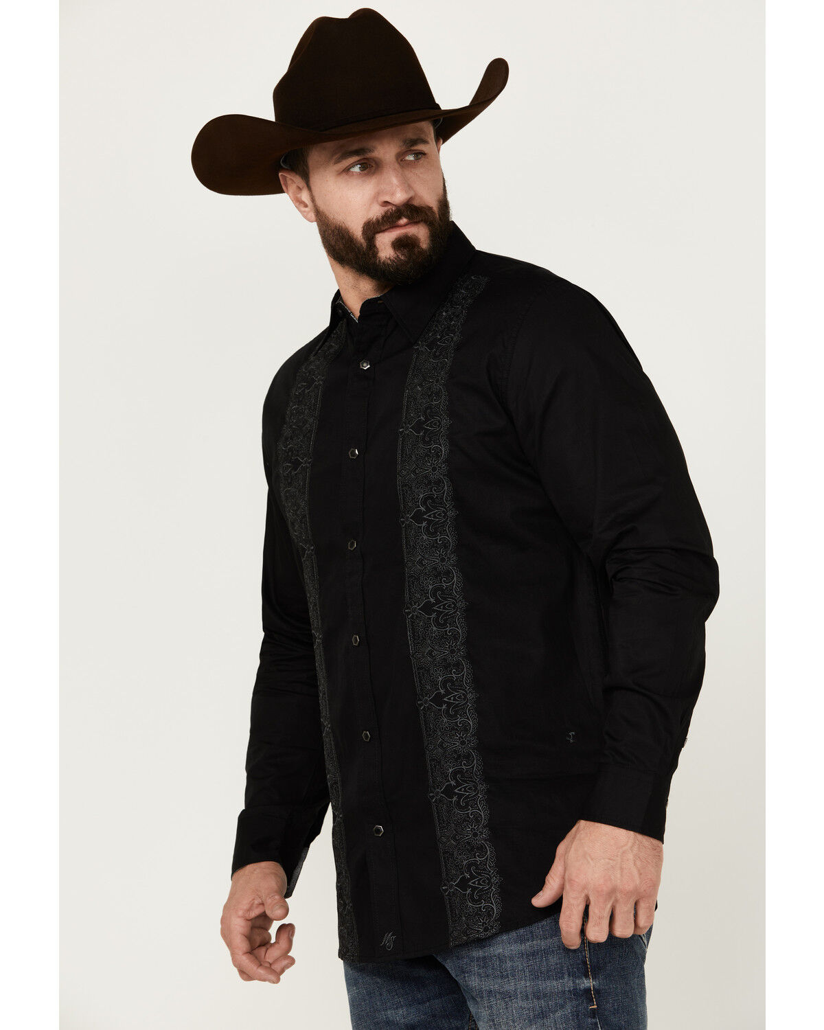 Image #2 - Moonshine Spirit Men's Embroidered Long Sleeve Snap Western Shirt, Black, hi-res