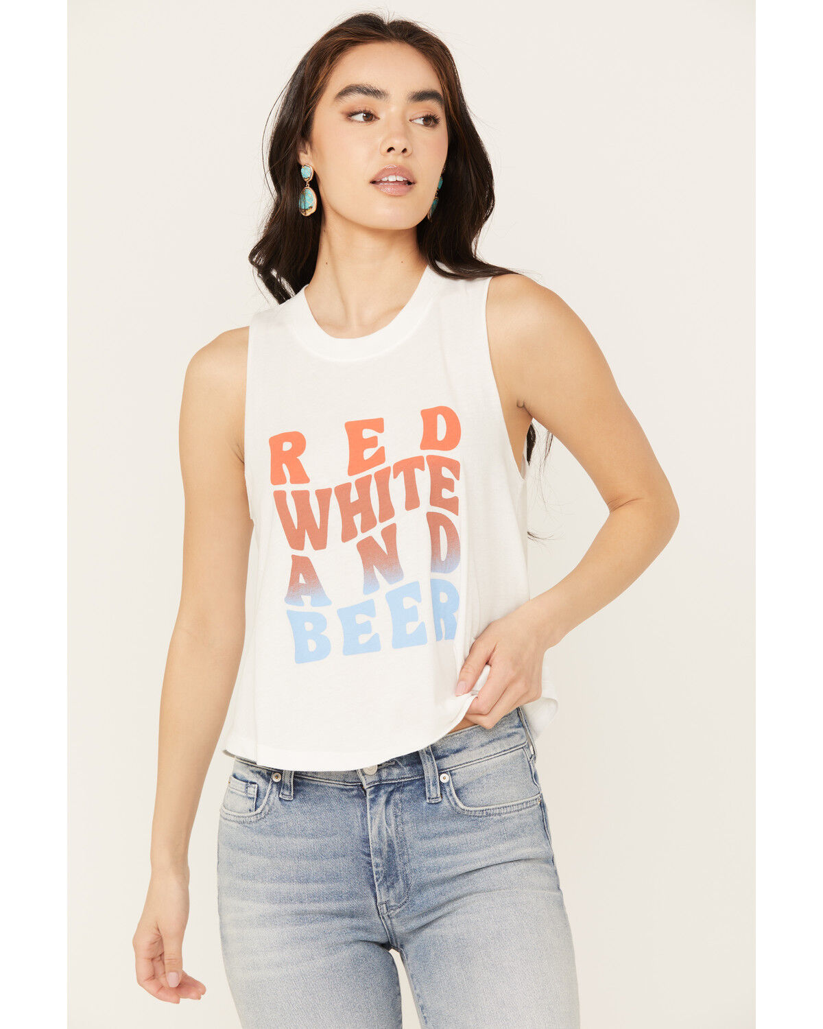Image #1 - White Crow Women's Red, White and Beer Graphic Tank, White, hi-res