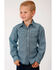 Image #1 -  West Made Boys' Central Geo Print Long Sleeve Western Shirt , Turquoise, hi-res