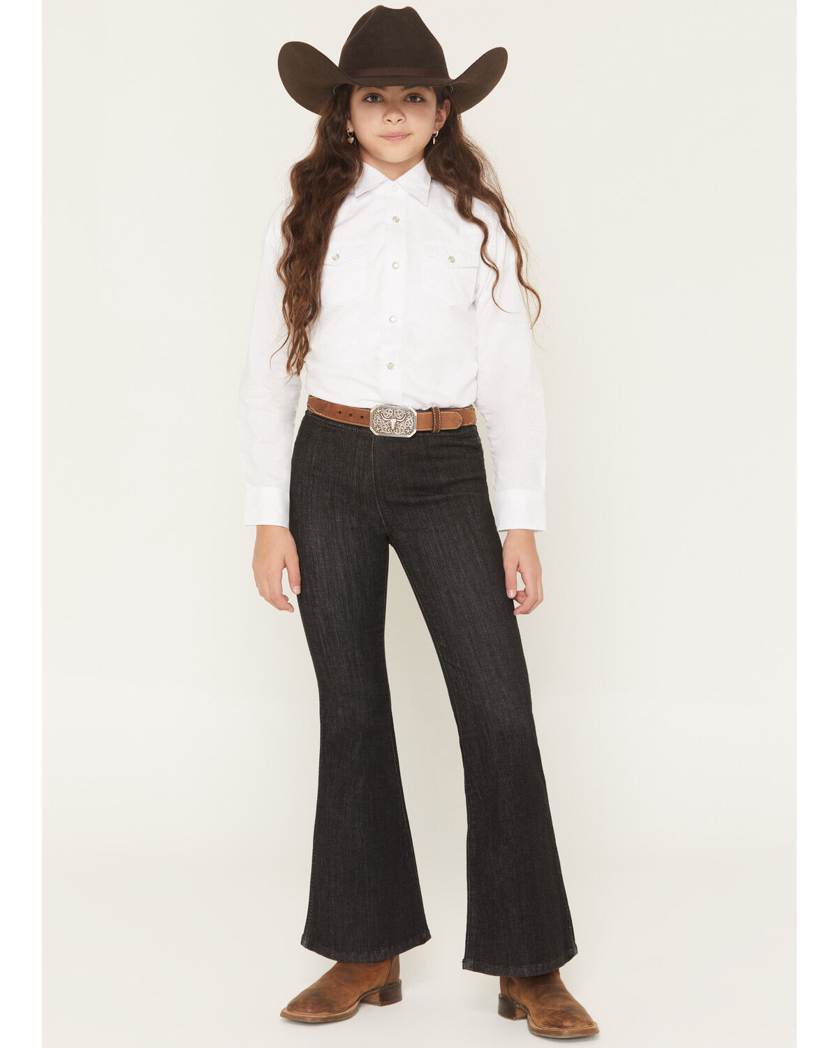 Image #1 - Wrangler X Lainey Wilson Girls' Pull-On Bell Bottoms, Black, hi-res